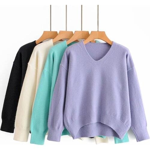 Women Casual Solid Long Sleeve V-neck Sweater 2020 Autumn Warm Chic Lady Sweet Gilrs Pullover Femme Jumpers Knitted Sweaters