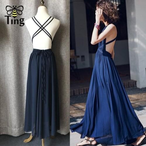 Tingfly New Arrivals Summer Women Sexy V-Neck Bandage Maxi Dresses Hight Split Backless Beach Long Dress Party Dresses Vestidos