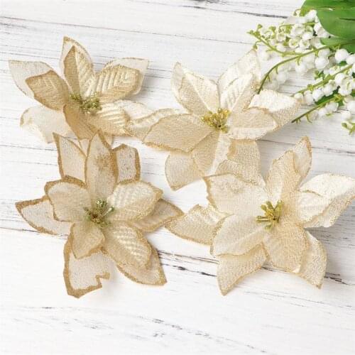 20PCS Glitter Cloth Flower Pendant Hanging Adornment Christmas Gifts Artificia Flower Home Decoration DIY Wreath Accessory