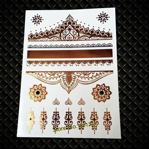 25 Styles Glitter Gold Mandala Flower Temporary Tattoo Waterproof Fake Hand Jewelry Tatoo Body Art Flash Metallic Tattoo Sticker