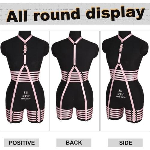 Punk Goth Accessories Full Body Hollow Bra Sexy Lingerie Set Harness For Women Adjust Waist Size Festival Rave Costume Erotic