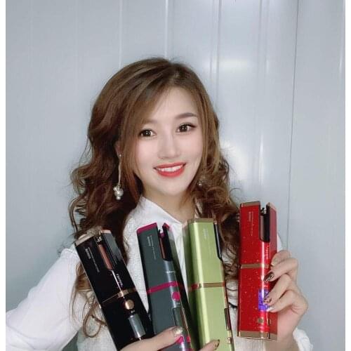 Cordless Auto Curler, Professional Fast Heating Ceramic Barrel with Adjustable Temperature & Timer, LCD Display & USB Rechargeab
