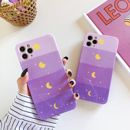Luxury Starry sky moon Art painting bracket Case for iPhone 11 Pro XS Max XR X 7 8 Plus 7Plus SE Phone case cute soft back cover