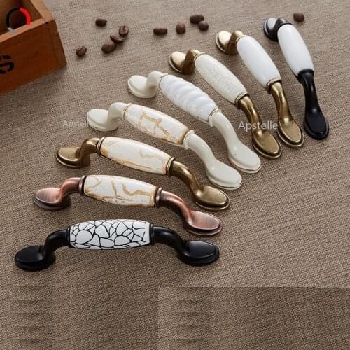 Black Bronze Ceramic Zinc Alloy Nordic Style Drawer Cupboard Hardware Door Closet Handles Flower Kitchen Cabinet Pulls