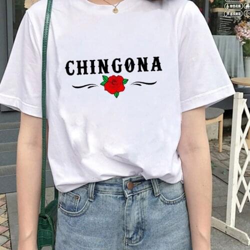 Chingona Rose Latin Print Womens T-shirt Fashion Casual T-shirt Short Sleeve Harajuku Graphic T-shirt Women Top Tee