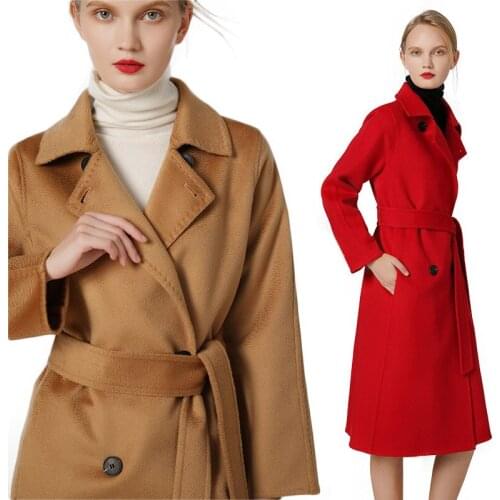 Long woolen blends cashmere coats for women 2019 autumn winter ladies jackets plus size overcoat double sided red coffee belt