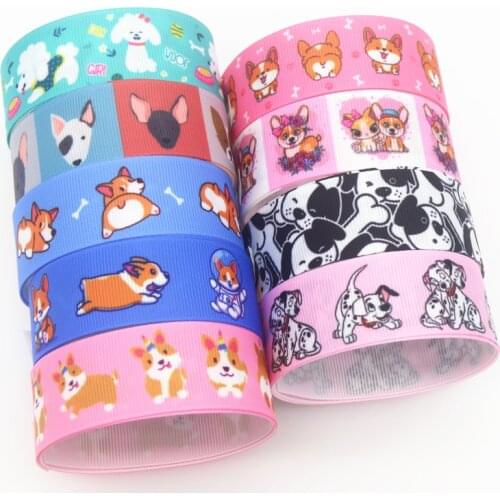 DUWES 50yards Dog Printed Grosgrain Ribbon Accessory Hairbow Headwear Decoration DIY Wholesale OEM D1424