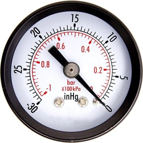 1-1/2" Dry Utility Mini Vacuum Pressure Gauge Blk.Steel 1/4" Center Back, -30HG/0PSI Pressure Tester Measuring Instruments