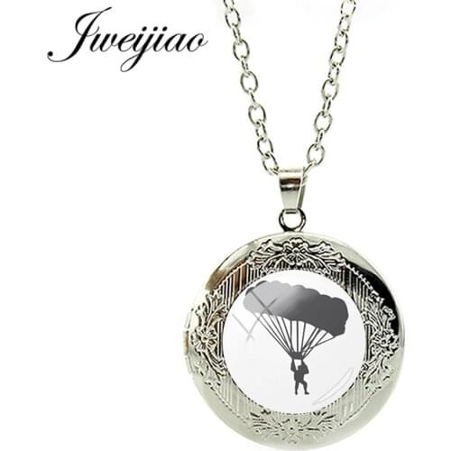 JWEIJIAO Collier Maxi Skydiving Necklace Freefall Parachuting Figure Silhouette Locket Necklaces Pendant Jewelry SD17
