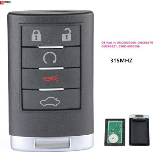 Keyecu Keyless Entry Remote Key Control Fob 5 Button for Cadillac Escalade 2008-2012 STS 2008-2011 CTS 2008-2012 DTS 2008-2011