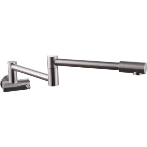 Brushed Lead-Free Articulating Kitchen Faucet Stainless Steel Pot Filler Double Joint and 360 Degree Rotating Aerator Wall Mount