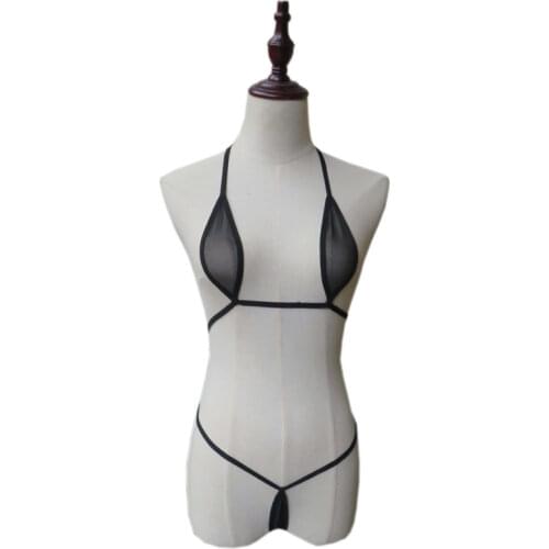 Micro bikini Sexy swimwear women swimsuit women biquini mini bikinis Net yarn Solid color Transparent oval Lace Large size Fun