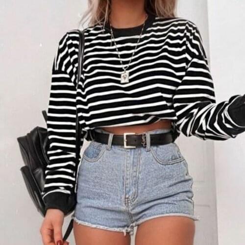 Fashion New Womens Long Sleeve Crop Top T-Shirts Casual Women Loose Pullover Tops Autumn Clothes Outdoor Short T-Shirt