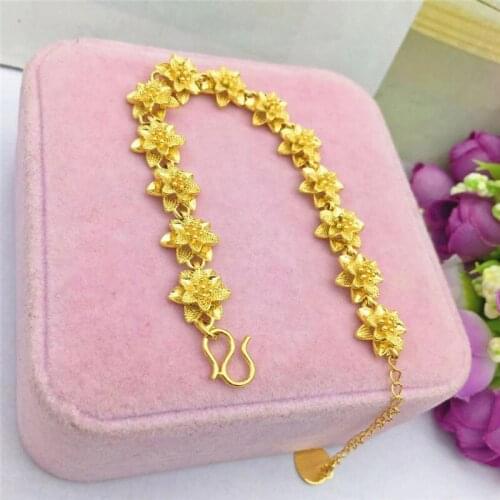 Fashion Gold Color Bracelet for Women Wedding Engagement Fine Jewelry Elegant Flower Link Chain Braelets Bangle Female
