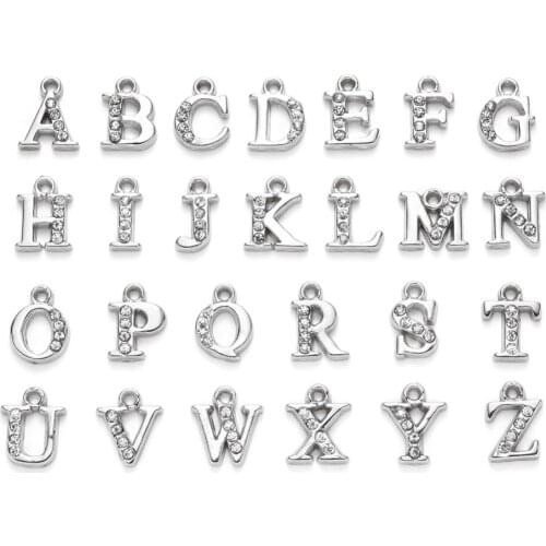 26pcs/set Alloy Rhinestone Letter A~Z Charms Alphabet Pendant for DIY Jewelry Making Necklace Bracelet Accessories Hole 1.4mm
