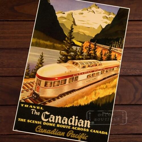 Travel to Canada by Train Map Classic Vintage Retro Kraft Decorative Poster Maps Travel Posters Wall Sticker Decor Gift