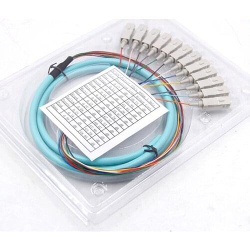 SC 12 cores OM3 fanout fiber pigtail SC Connector multimode 1.5M Bundle fiber optic Pigtails 12core color bunchy pigtail