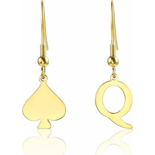 RIR Spades Q Letter Shape Drop Earrings Creative Design Playing Card Symbol Woman Jewelry Earrings Gift For Friends