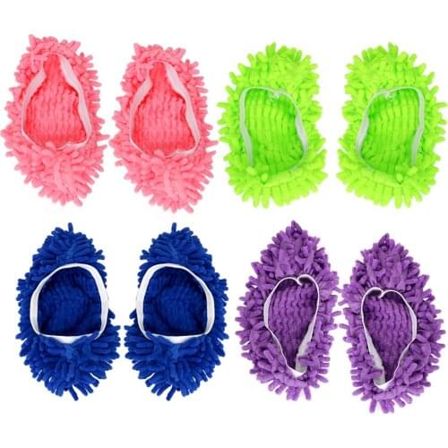 Chenille Cleaning Mop Slipper Bathroom Floor Dust Cleaner Washable Wipe Slippers Shoes Covers 1 Pair