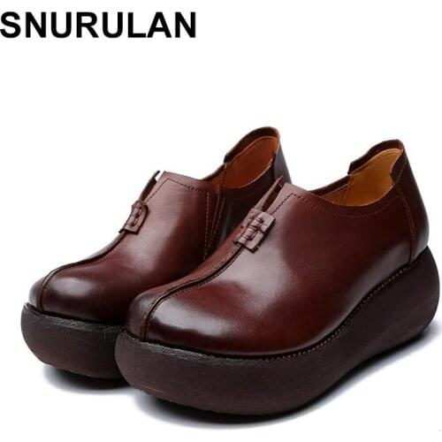 SNURULAN High Quality Womens shoes on the platform; New 2019 genuine cowhide shoes for wedges and high heels; womens shoes