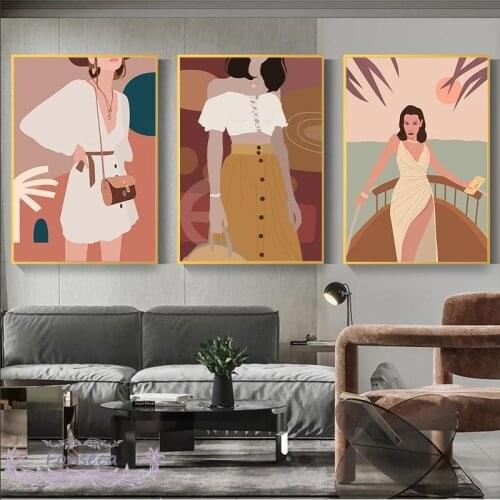 Modern Fashion Figures Canvas Painting Nordic Abstract Morandi Series Poster and Print Wall Art Picture for Living Room No Frame