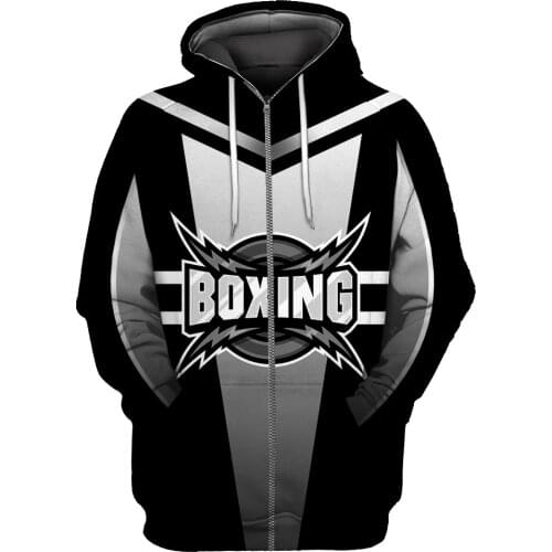 Boxing sport black gray 3D All Print Plus Hoodie Man Women Harajuku Outwear Zipper Pullover Sweatshirt Casual Unisex Jacket 14