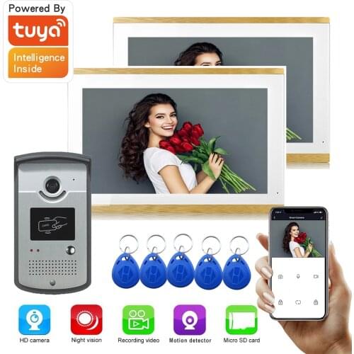 Tuya Smart Wired/WIFI 1080P AHD 10" Monitor Video Door Phone Intercom for home IR Camera RFID Unlock