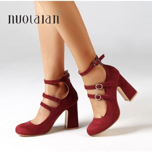 2019 Summer Women Pumps Elegant Fashion Woman 10cm Thick High Heels Sandals Female Red Heels Pumps Lady Chunky Dress Party Shoes