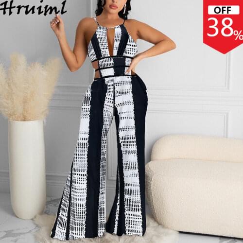Jumpsuit Female 2021 Halter Loose Print Fashion Backless Lace Up Sexy Rompers Playsuits Summer Streetwear Wide Leg Overalls