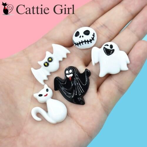 Random 10pcs Halloween 3D Nail Decorations Skeleton Manicure Nail Accessories Cat Style Bat DIY Design