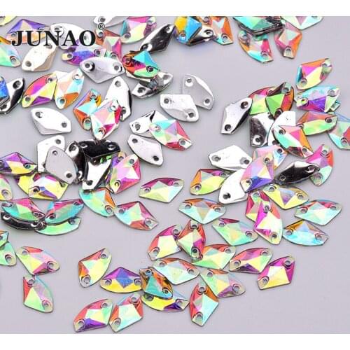 JUNAO 100pcs 8*14mm Sewing Crystal AB Resin Rhinestones Flatback Strass Appliques Fancy Crystal Stones for DIY Clothes Crafts