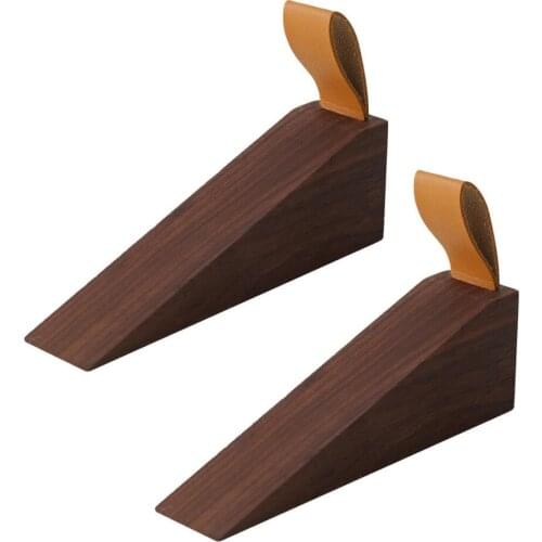 2 PCS Soild Wood Door Stopper, Walnut Wood Door Stopper, Non-Slip Door Stops Wedges Stopper Heavy Duty Door Stops Wedge