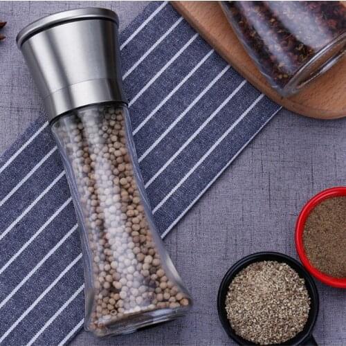 2pcs Manual Pepper Mill Grinder Stainless Steel Portable Handheld Mill Seasoning Muller Kitchen Tools Spice Pepper 180ml