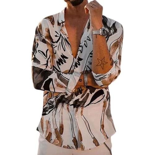2021 Summer Men Shirt Plus Size Hawaiian Printed Loose Male Casual Long Sleeve Lapel Single Breasted Top Dating Beach Shirts