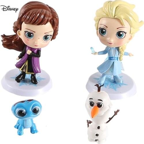 Disney animation movie Frozen 2 Elsa Anna olaf salamander cartoon Q version ornament hand made model toy doll A set of 4pcs