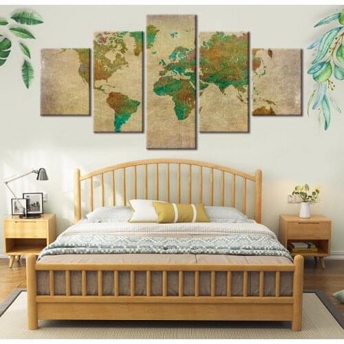 5 Pieces Retro World Map Paintings Print Canvas HD Prints Abstract Poster Pictures Office Wall Art Home Decor