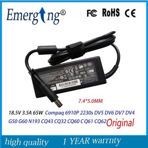 7.4*5.0mm Original For HP COMPAQ 18.5V 3.5A 65W AC Adapter Charger Power Supply G6 G56 G62 G70 G72 DV5 DV6 DV7 N193 CQ60 CQ61