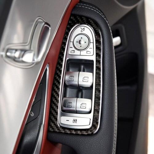 For Mercedes C Class W205 GLC C180 C200 Accessories Carbon Fiber Car Window Switch Armrest Panel Trim Car Styling Stickers