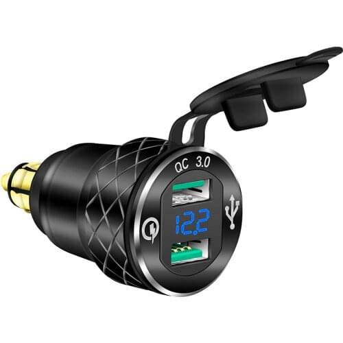 Aluminum Alloy QC3.0 USB Charger Din Socket Plug Power Outlet Voltmeter Dual 5V 4.2A Din To USB Adapter For BMW