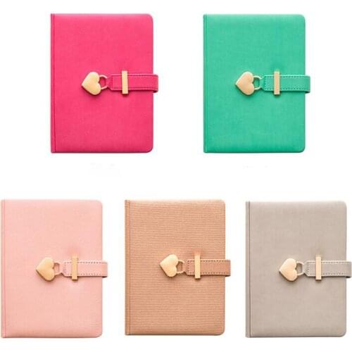 With lock Code Book Creative Heart- Lock PU Leather Notebook girl student travel Diary Notepad 2pcs/lot