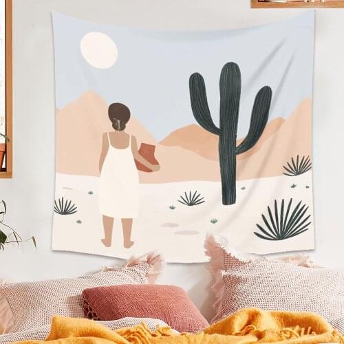 Cilected Ins Desert Cactus Tapestry Wall Blanket Mountain Sun Landscape Wall Hanging Window Curtain Bedroom Farmhouse Decoration