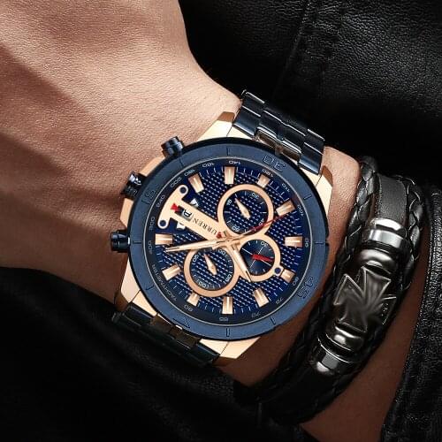 CURREN Business Men Watch Luxury Brand Stainless Steel Wrist Watch Chronograph Army Military Quartz Watches Relogio Masculino