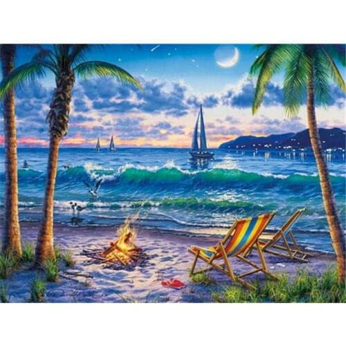 GATYZTORY Painting By Numbers For Adluts Night Seaside Landscape Diy Paints Framed Wall Picture Handpainted Artwork
