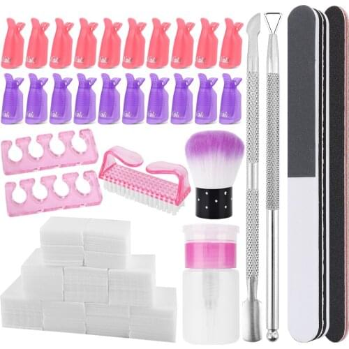 Nail Polish Remover Tool Soak Off UV Gel Cap Clip Wrap Tools Cuticle Pusher Cotton Nail Clean Pedicure Nail Care Tool