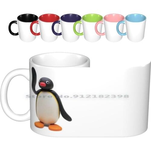 Pingu Says Hello Ceramic Mugs Coffee Cups Milk Tea Mug Pingu Pinguin Ice Iceberg Pinga Robby Sea Lion Cold Oldschool Cool