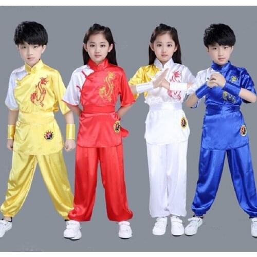 Martial Art Clothing Performance Wu Shu Suit Practice Tai Chi Set Boy Girl Kid Uniform Short Sleeved Exercise Kung Fu Dance