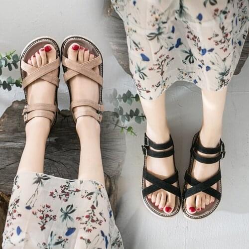 Girl Summer Shoes Womens Platform Sandals 2020 New Solid Black Shoes Casual Female Rome Sandals Flat Platform 2021 Summer Shoe