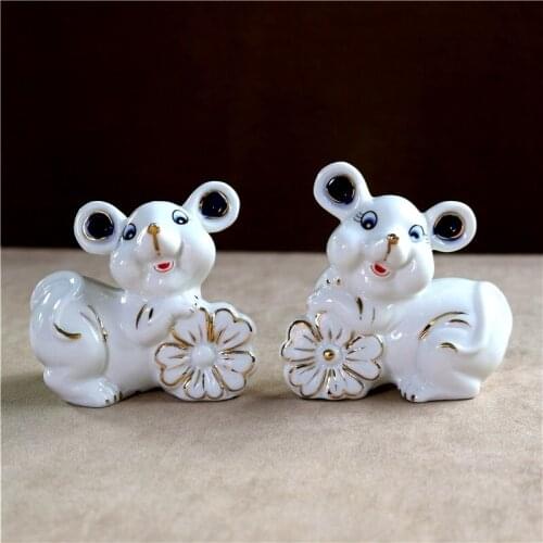 Sweet Ceramic Lovers Mouse Miniature Porcelain Mice Couple Miniature Art and Craft Adornment Trinket Room Decor New Year Present