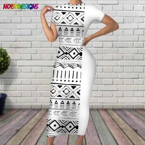 NOISYDESIGNS Tribal Artwork And Culture Printed Long Dress Women Dresses Casual Short Sleeve White 2021 Summer New Party Clothes