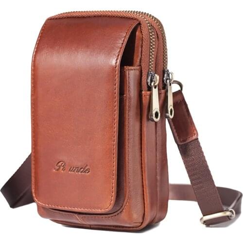 New Mens Belt Waist Bag Multifunctional Mobile Phone Small Pack Man Genuine Leather Crossbody Messenger Bag Casual Bag